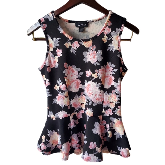 A. Byer Stretchy Flare Peplum Blouse - Picture 1 of 16